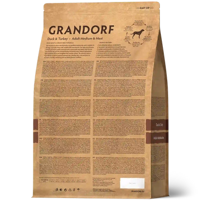 Hrana uscata pentru câini Grandorf, Rata si Curcan, pentru rase medii si mari, aspect produs