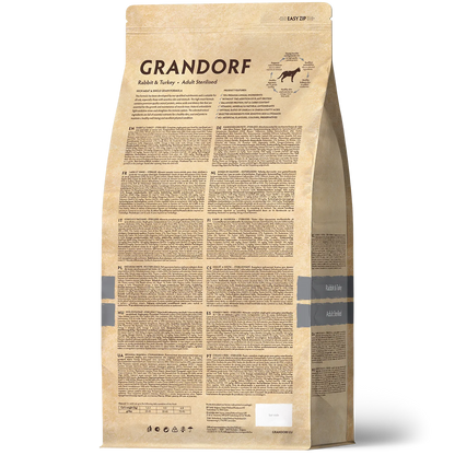 Hrana uscata pentru pisici Grandorf, cu Iepure & Curcan, pentru Pisici Adulti Sterilizate