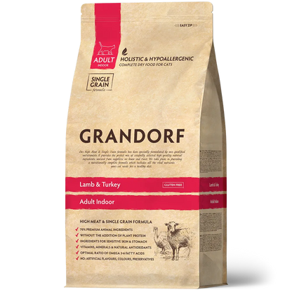Hrana uscata pentru pisici Grandorf, cu Miel & Curcan, pentru Pisici Adulti Indoor