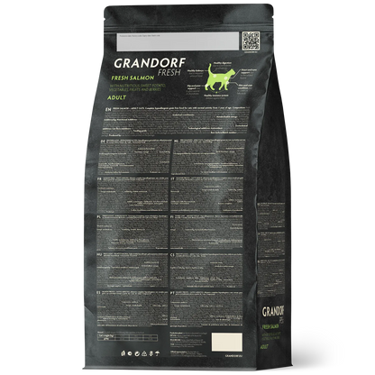 Суха храна за котки Grandorf с пресни филета от сьомга и сладки картофи за възрастни котки