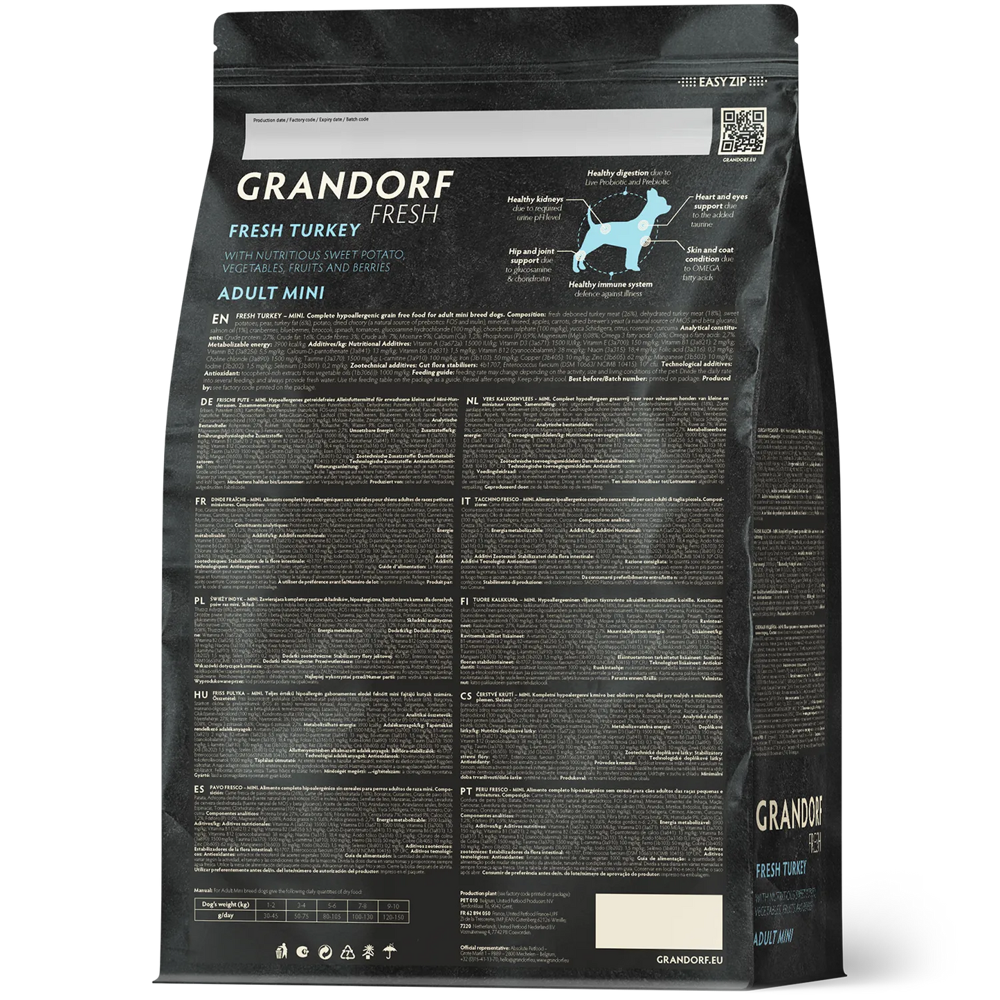 Суха храна за кучета Grandorf, прясно пуешко месо със сладки картофи, за малки породи