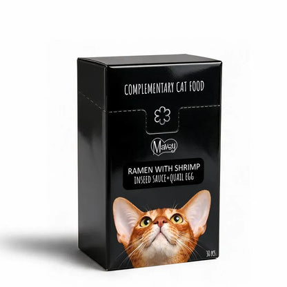 Лакомства за котки MAVSY, със скариди в сос от ленено семе и пъдпъдъче яйце, (30×15 г) 450 г