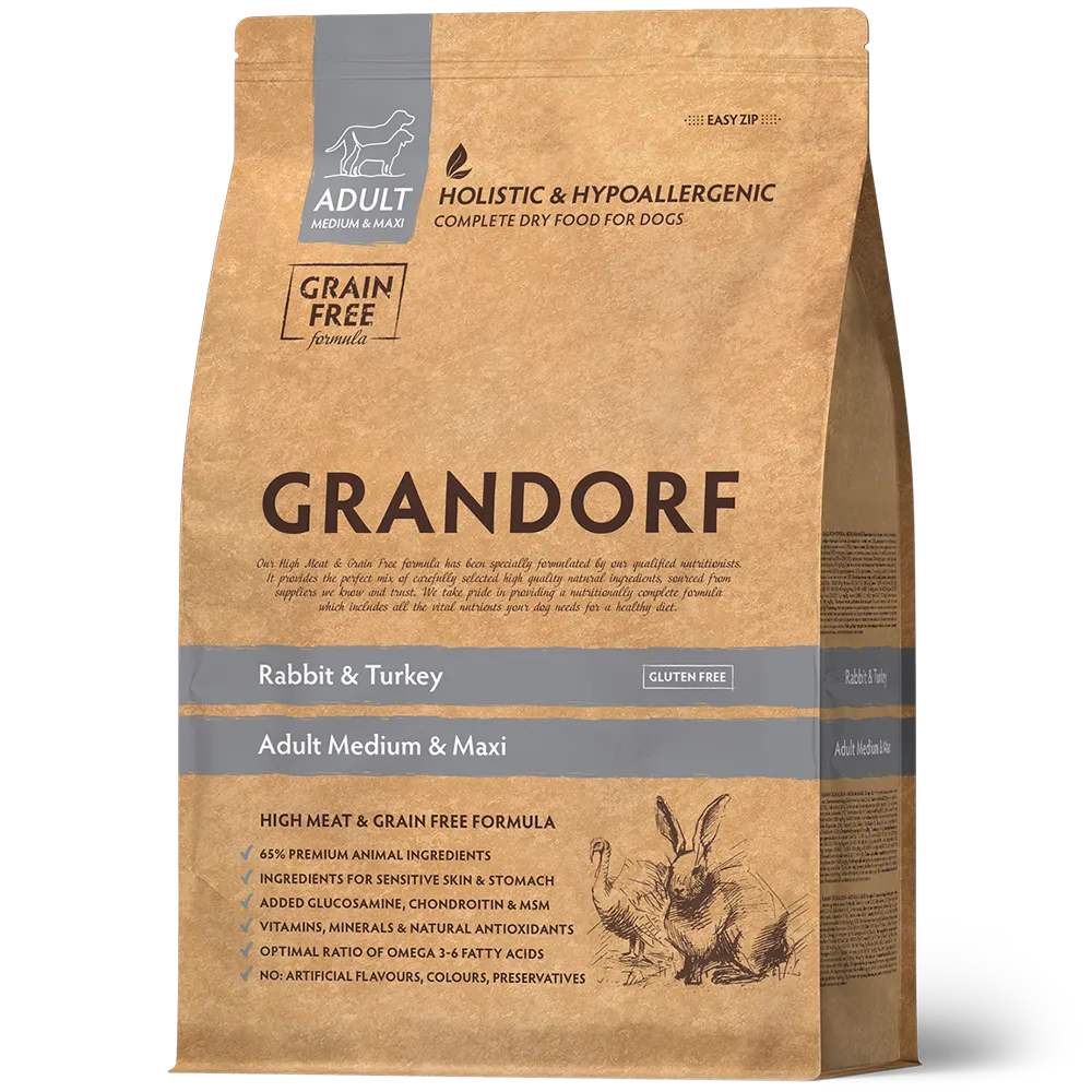 Hrana uscata pentru câini Grandorf, Iepure si Curcan, pentru rase medii si mari