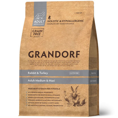 Hrana uscata pentru câini Grandorf, Iepure si Curcan, pentru rase medii si mari
