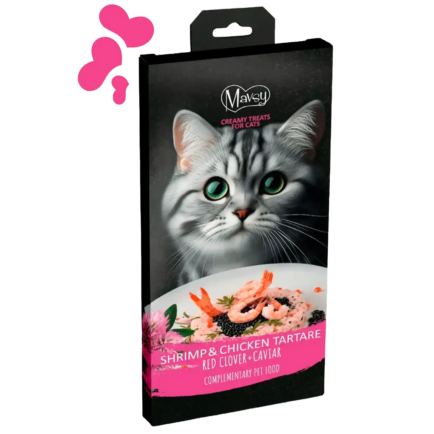 Recompense pentru pisici MAVSY, pui, creveți și icre, 5x15 g, ambalaj produs