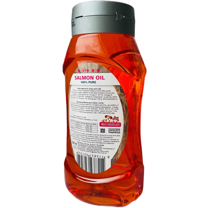 Ulei de somon MAVSY, pentru câini și pisici, 500 ml, produs în utilizare