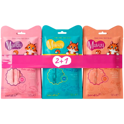 Set din 3 tipuri de delicii cremoase pentru pisici Mavsy CREAMY LICKABLE TREATS