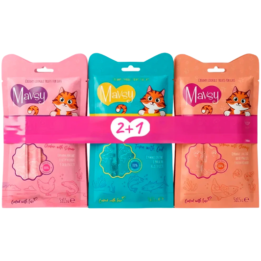 Set din 3 tipuri de delicii cremoase pentru pisici Mavsy CREAMY LICKABLE TREATS
