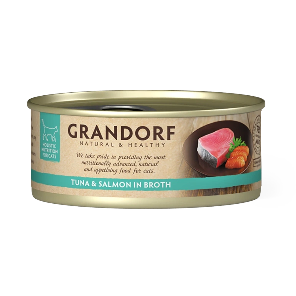 Hrana umeda pentru pisici Grandorf, cu Filet de Ton si Somon, ambalaj produs