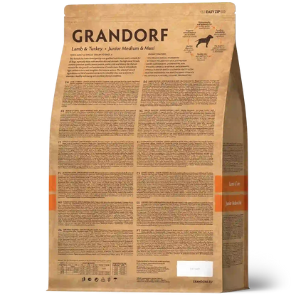 Hrana uscata pentru câini Grandorf, Miel cu Curcan, pentru juniori de rase medii si mari, aspect produs