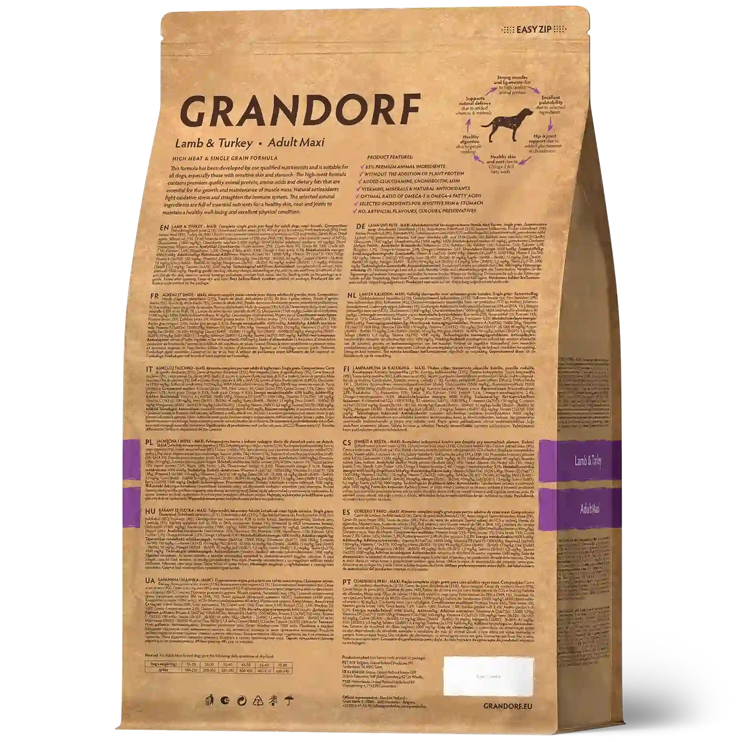 Hrana uscata pentru câini Grandorf, Miel si Curcan, pentru rase mari, aspect produs