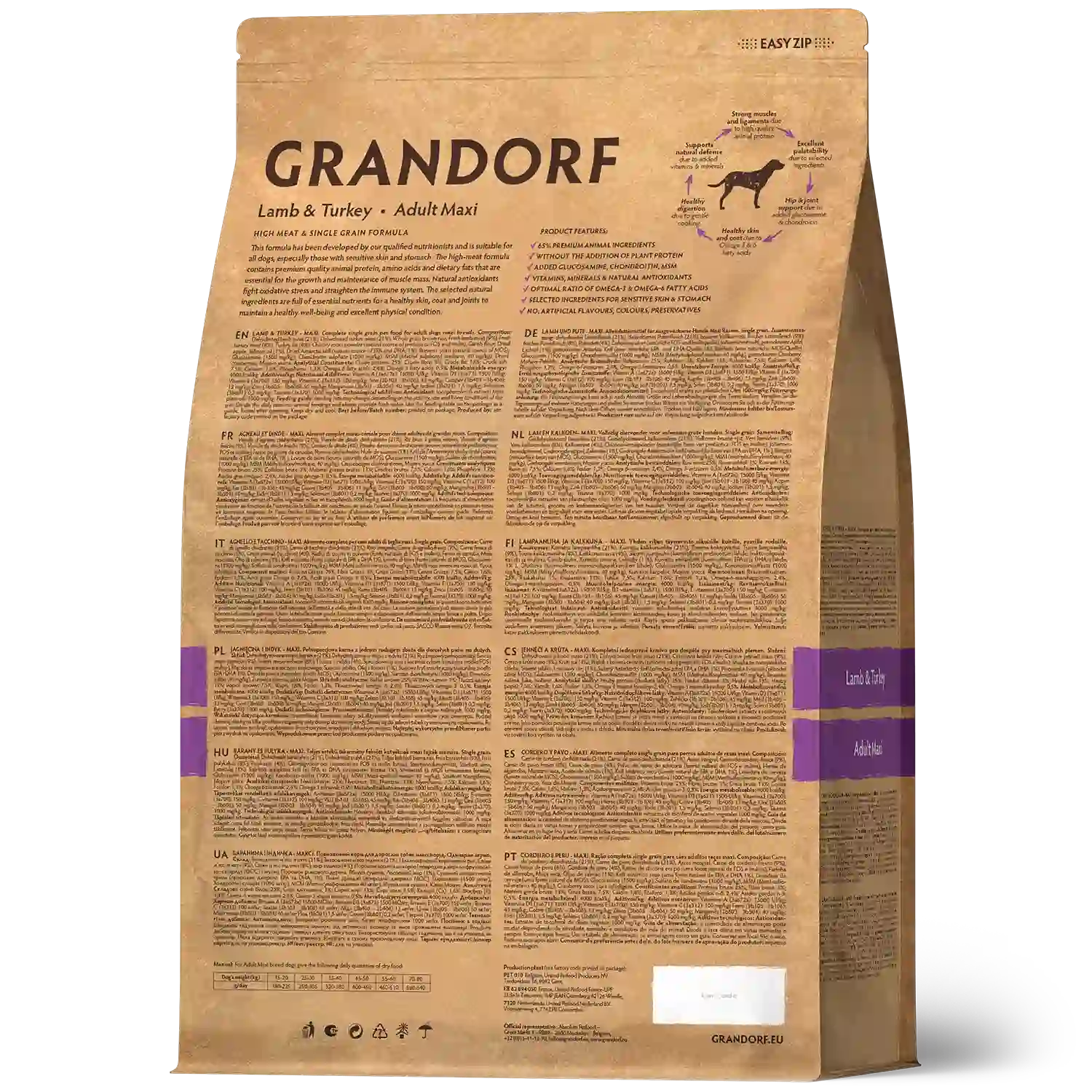 Hrana uscata pentru câini Grandorf, Miel si Curcan, pentru rase mari, aspect produs