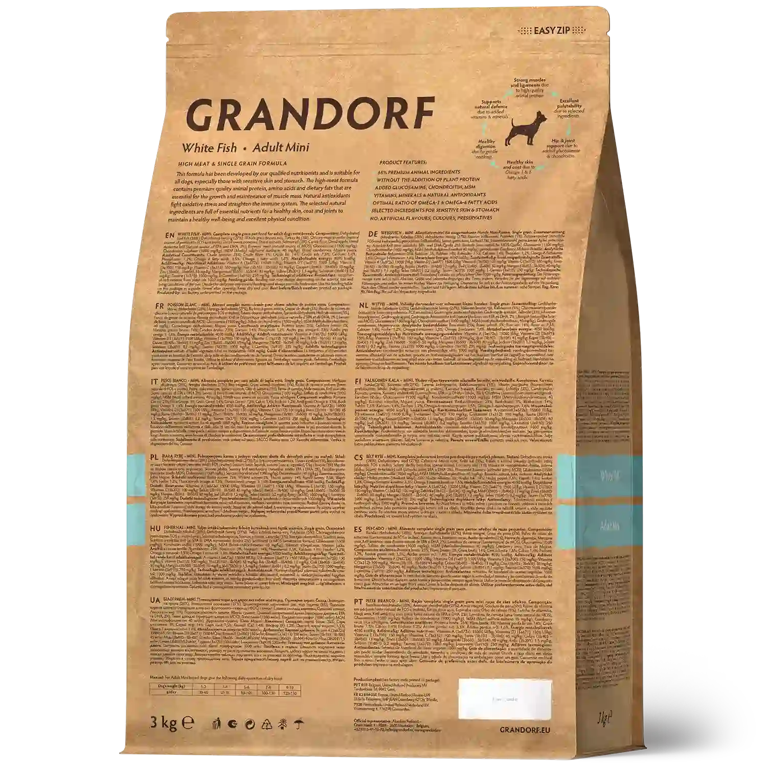 Hrana uscata pentru câini WHITE FISH, pentru câini adulti de rase mini, aspect produs