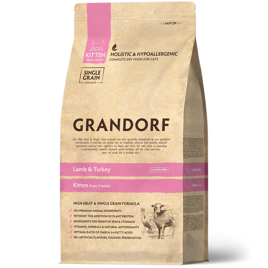 Hrana uscata pentru pisici Grandorf, cu Miel & Curcan, pentru Pisoi